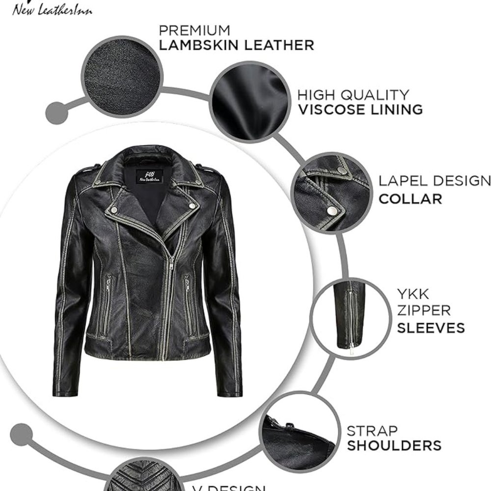 Leather Moto Jacket - Black Distressed - Sz L - Picture 13 of 13